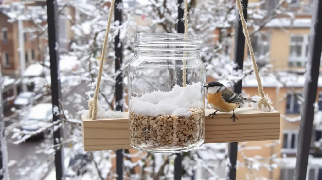 Ce bocal Mason et un simple bâtonnet de glace suffisent pour créer une mangeoire à oiseaux bluffante cet hiver